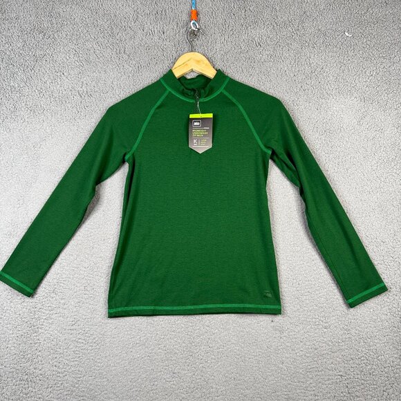 REI Base Layer Kids Size Medium (10/12) Green 1/4 Zip Pullover Stretch Sports - Picture 1 of 9